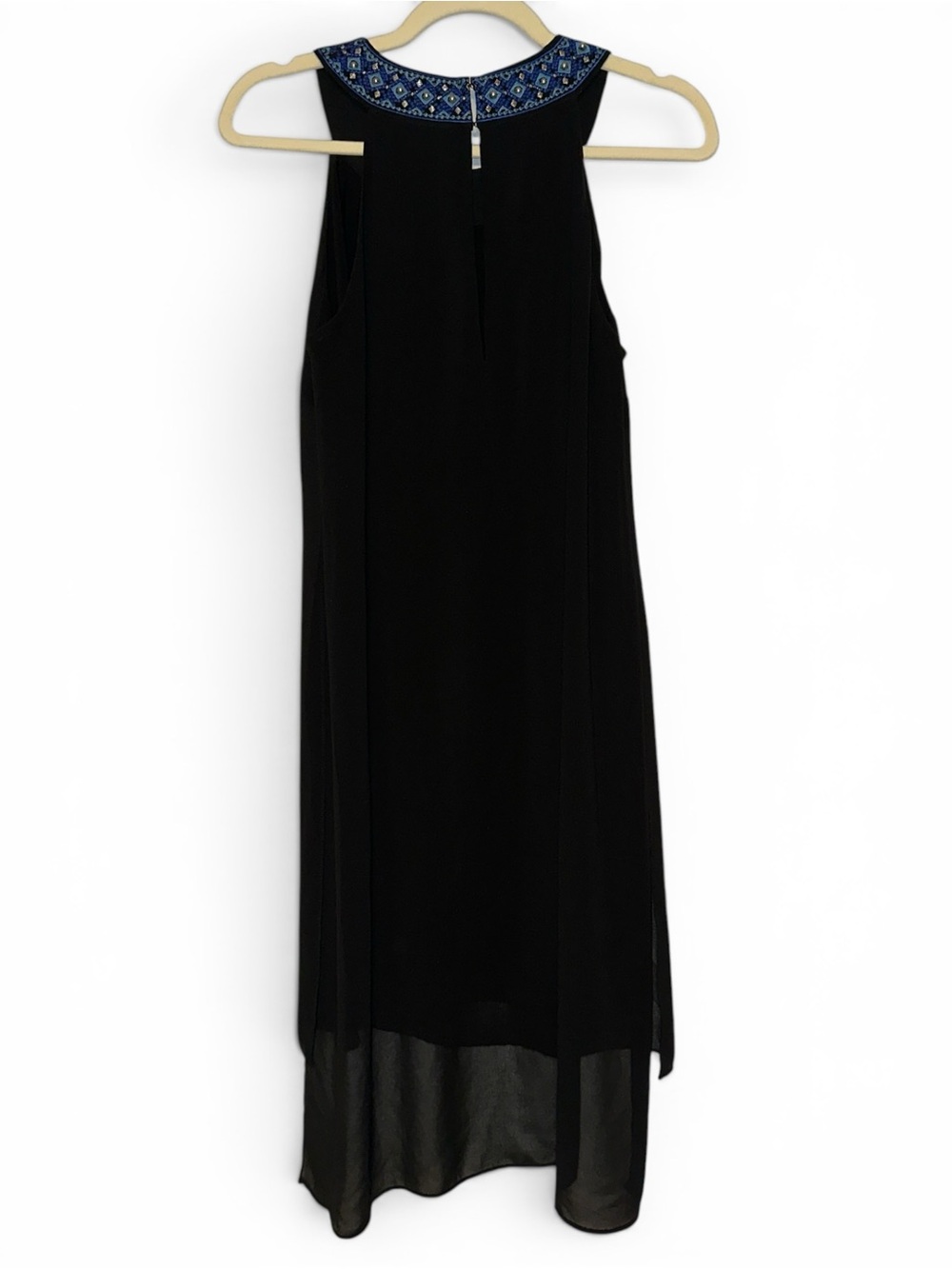 White House Black Market Black High-Low Dress with Beaded Neckline - Picture 3 of 5